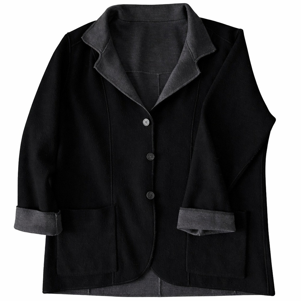 Maurizio Baldassari Reversible Black Gray Wool Jacket Cardigan XL 56 Italy Luxe